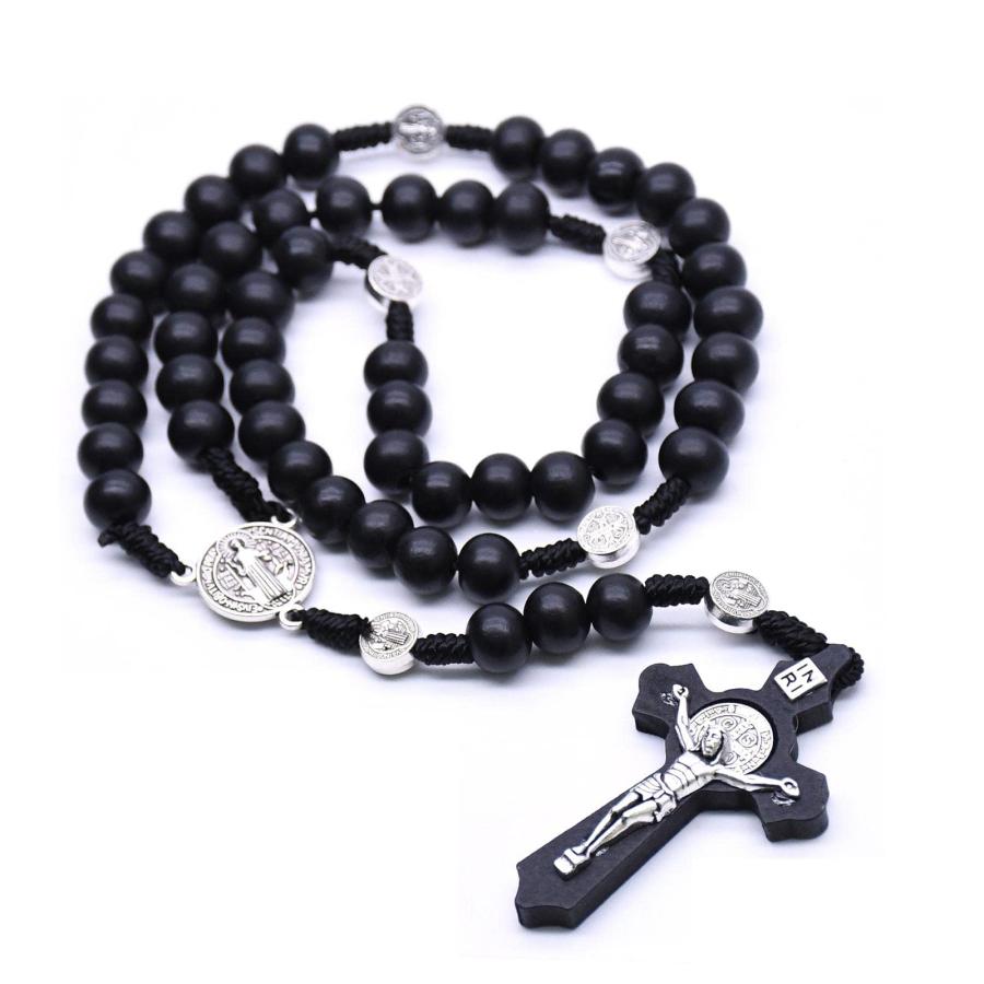 【並行輸入品】ロザリオ 十字架 ネックレス ハンドメイド 聖ベネディクト ビーズ ロザリオ ギフト レディース メンズ, 木、合金。, ご利用いの画像