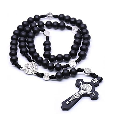 【並行輸入品】ロザリオ 十字架 ネックレス ハンドメイド 聖ベネディクト ビーズ ロザリオ ギフト レディース メンズ, 木、合金。, ご利用いの画像