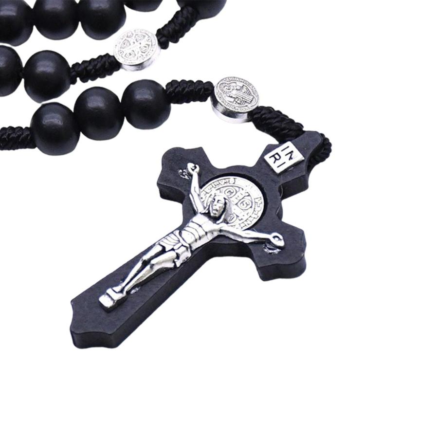 【並行輸入品】ロザリオ 十字架 ネックレス ハンドメイド 聖ベネディクト ビーズ ロザリオ ギフト レディース メンズ, 木、合金。, ご利用いの画像