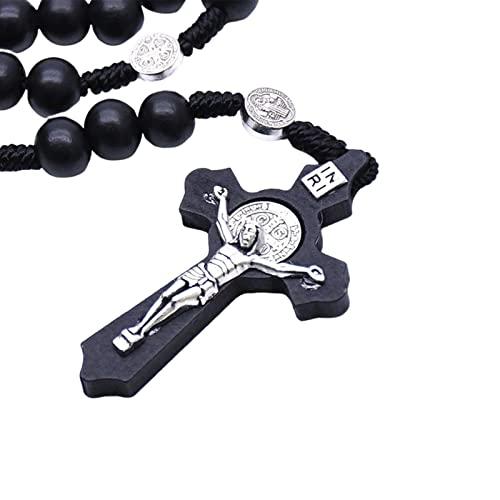 【並行輸入品】ロザリオ 十字架 ネックレス ハンドメイド 聖ベネディクト ビーズ ロザリオ ギフト レディース メンズ, 木、合金。, ご利用いの画像