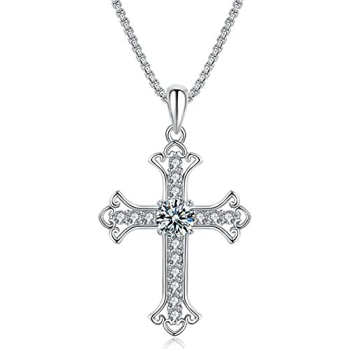 【並行輸入品】CHIRENMA 925スターリングシルバー モアッサナイト クロスペンダントネックレス レディース シルバー レディースクロスネ_1
