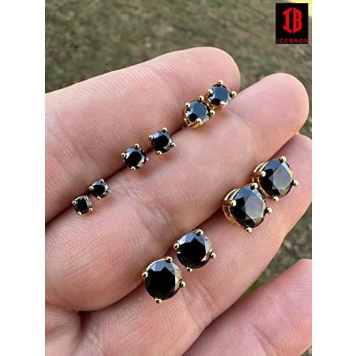 【並行輸入品】BLACK MOISSANITE SCREWBACK STUD EARRINGS 14K GOLD 925 SILVER 3 8の画像