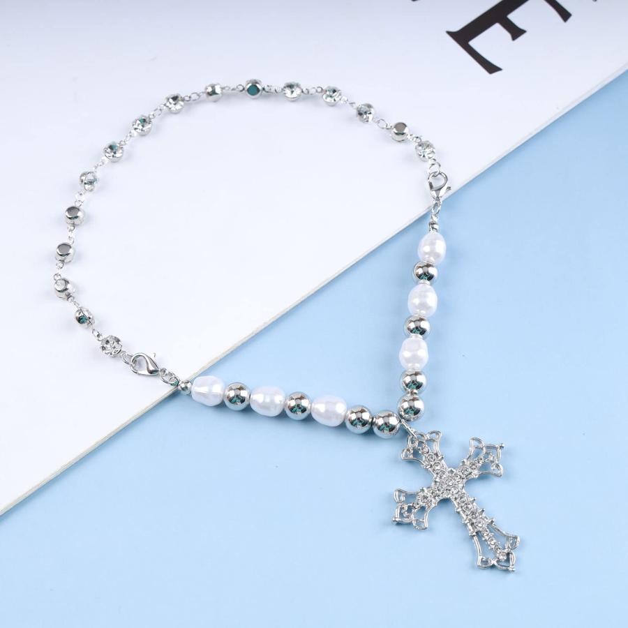 並行輸入品】YienDoo パンク クリスタル クロス パール ネックレス