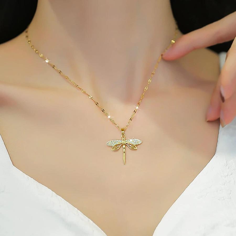 Aktully 18Kゴールド トンボネックレス レディース ガールズ 上品 