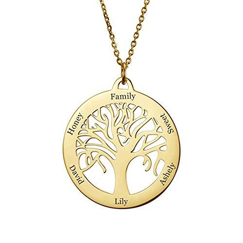 【並行輸入品】GLAVEHO 14K Gold Family Names Tree Necklace Personalized Real Goの画像