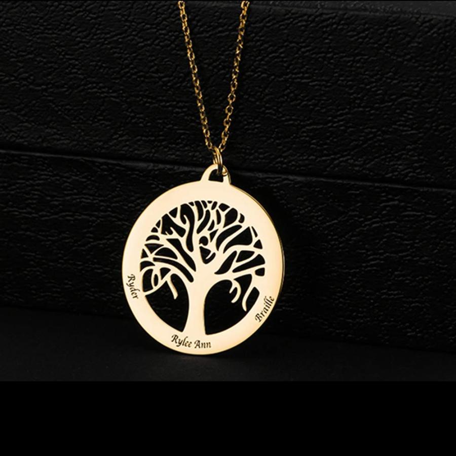 【並行輸入品】GLAVEHO 14K Gold Family Names Tree Necklace Personalized Real Goの画像