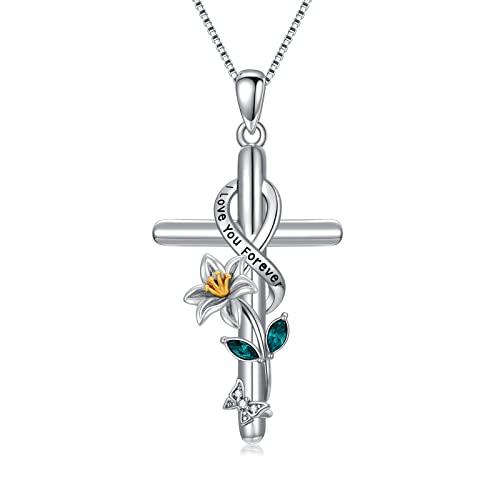 【並行輸入品】Flpruy 誕生フラワーネックレス I Lover You Forever 925スターリングシルバー クロスネックレス レディ_1