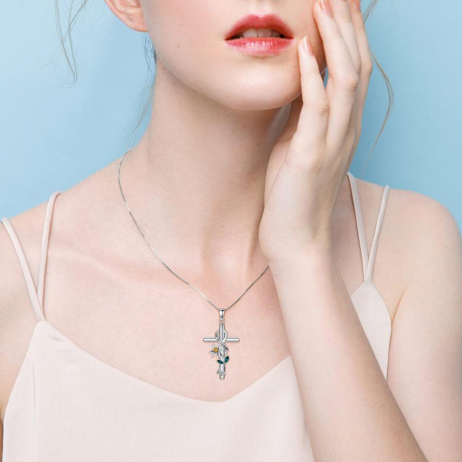 【並行輸入品】Flpruy 誕生フラワーネックレス I Lover You Forever 925スターリングシルバー クロスネックレス レディ_6