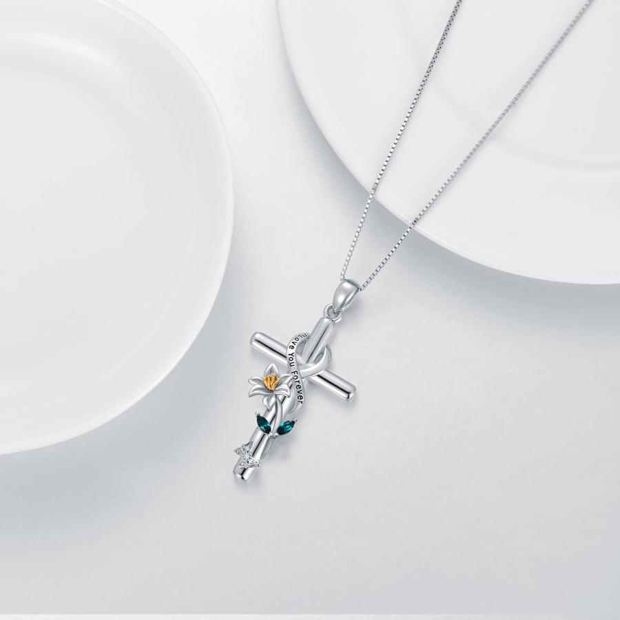 【並行輸入品】Flpruy 誕生フラワーネックレス I Lover You Forever 925スターリングシルバー クロスネックレス レディ_9