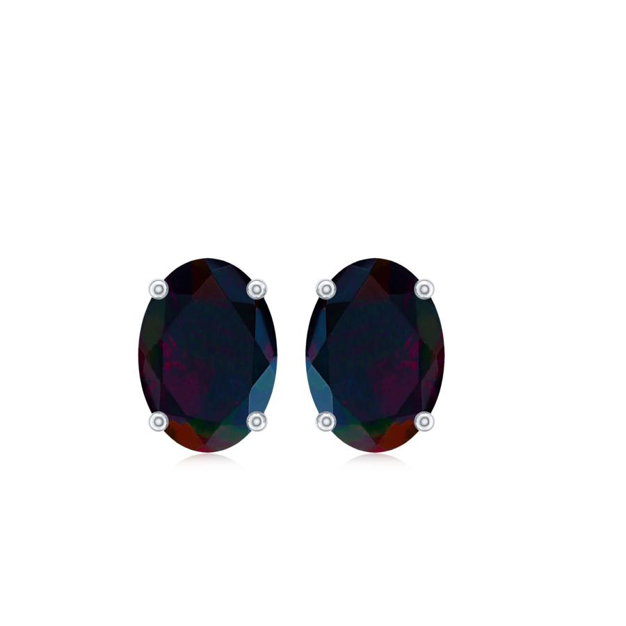 【並行輸入品】Certified Oval Cut Black Opal Solitaire Stud Earrings for Womenの画像