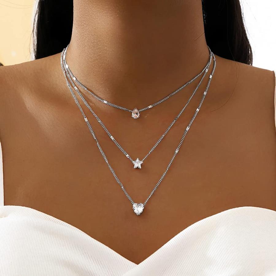 【並行輸入品】YOOESTORES82 18Kゴールド/シルバーメッキ 上品なネックレス マルチレイヤーチェーン スタックウォータードロップチョ_3