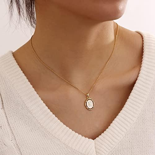 【並行輸入品】女性用ゴールドイニシャルネックレス 14Kゴールドメッキ 楕円形 中空文字ネックレス パーソナライズされたトレンディなイニシャルネの画像