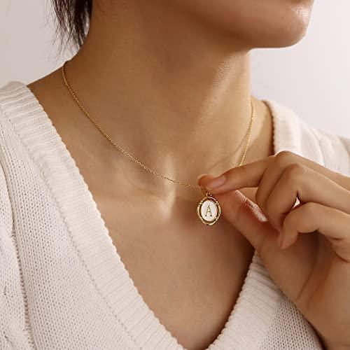 【並行輸入品】女性用ゴールドイニシャルネックレス 14Kゴールドメッキ 楕円形 中空文字ネックレス パーソナライズされたトレンディなイニシャルネの画像