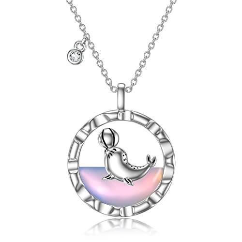 【並行輸入品】PORTCAS かわいいイルカ/アザラシ ムーンストーン 925スターリングシルバー ネックレス レディース 美しいペンダントジュの画像