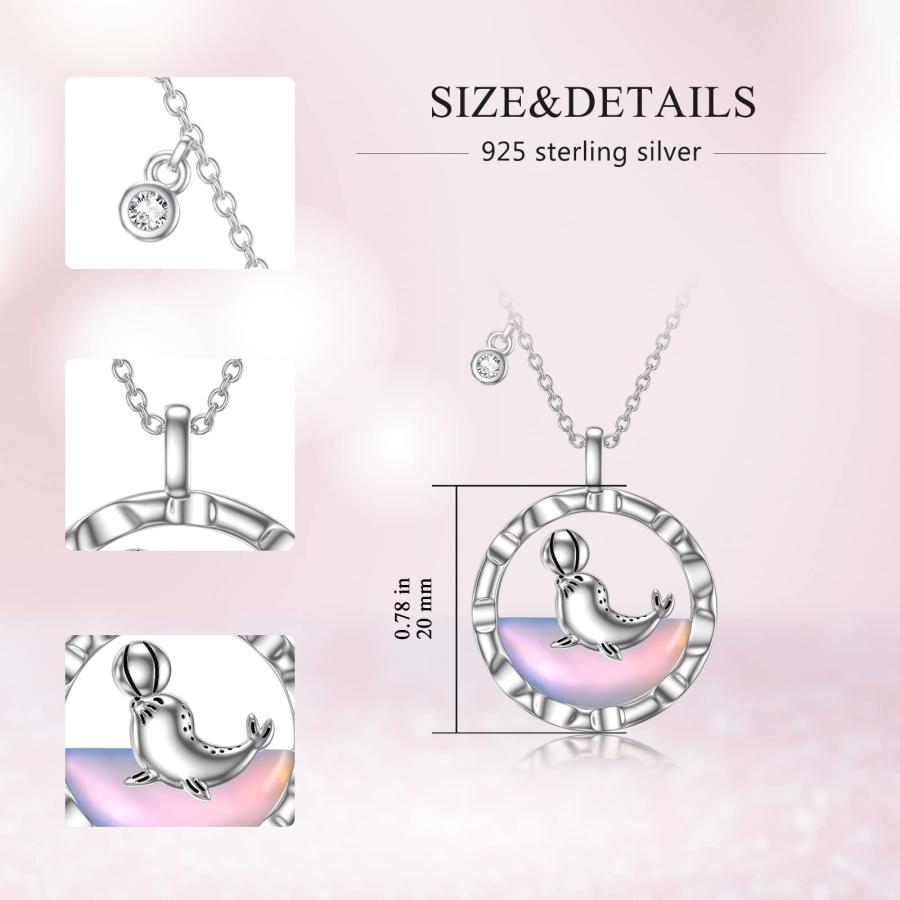【並行輸入品】PORTCAS かわいいイルカ/アザラシ ムーンストーン 925スターリングシルバー ネックレス レディース 美しいペンダントジュの画像