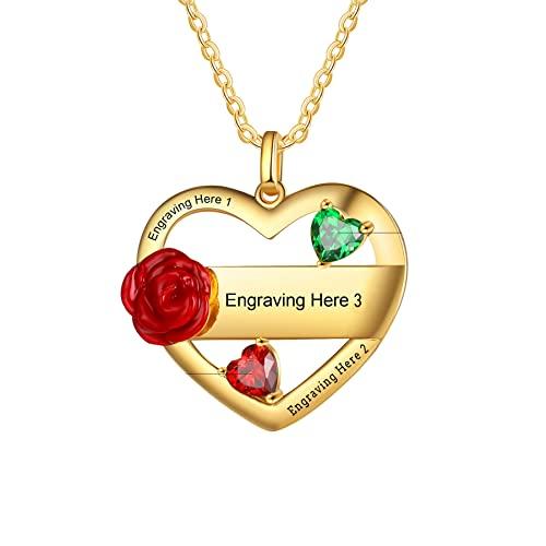 【並行輸入品】Personalized 14k Gold Mothers Necklace With 2 Birthstones And Naの画像