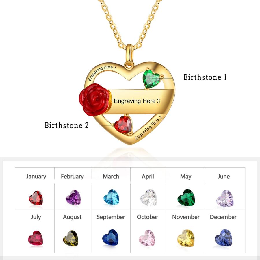【並行輸入品】Personalized 14k Gold Mothers Necklace With 2 Birthstones And Naの画像