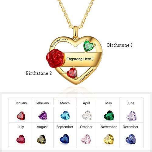 【並行輸入品】Personalized 14k Gold Mothers Necklace With 2 Birthstones And Naの画像