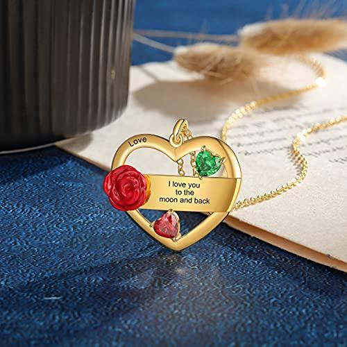 【並行輸入品】Personalized 14k Gold Mothers Necklace With 2 Birthstones And Naの画像