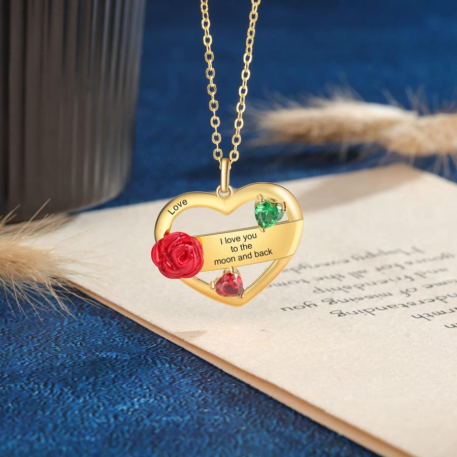 【並行輸入品】Personalized 14k Gold Mothers Necklace With 2 Birthstones And Naの画像