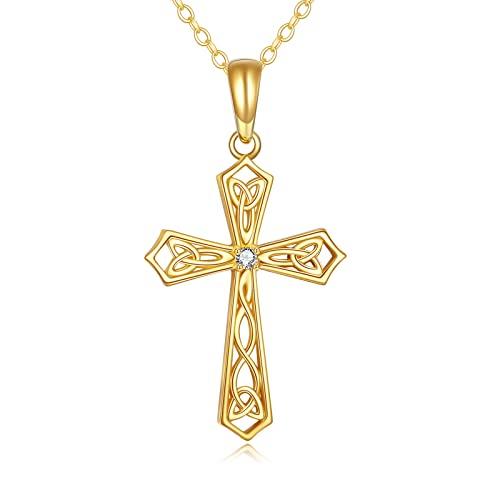 【並行輸入品】DOVRAN 14Kイエローゴールド ケルトノット クロスネックレス ペンダント 宗教 ファインジュエリー 女性用 記念日 誕生日_1