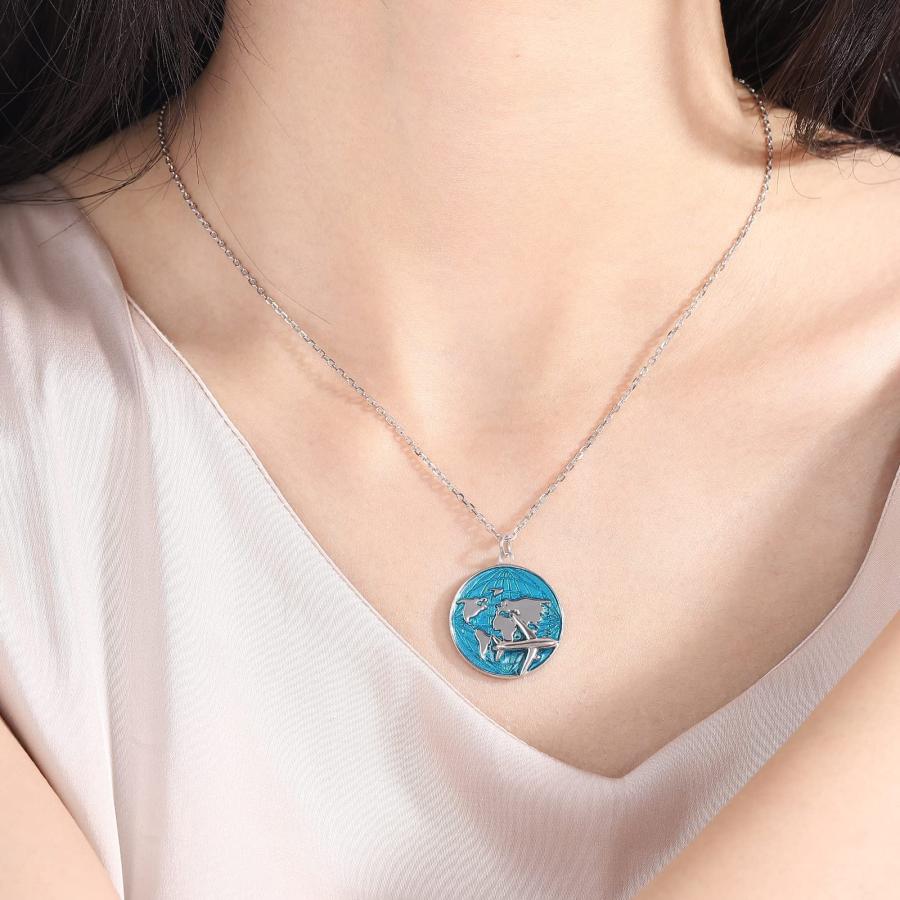 並行輸入品】WOUOVO 飛行機地図地球ネックレス S925スターリング 