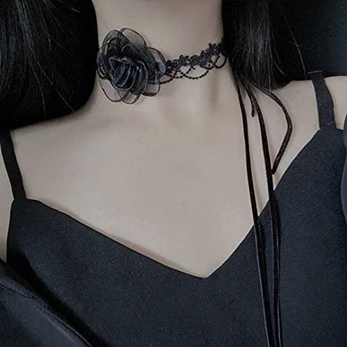 並行輸入品】Zian ブラックチョーカー 椿の花 レースアップ ボヘミアン 
