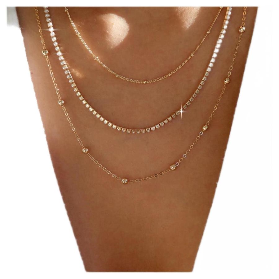 Allereyae ヴィンテージ レイヤードクリスタル テニスチェーン