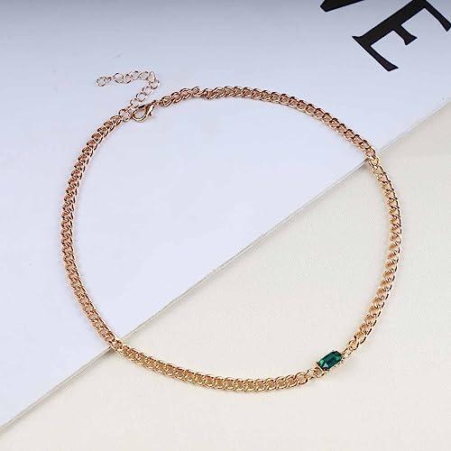 【並行輸入品】Allereyae ヴィンテージスクエアエメラルドネックレス クリスタルエメラルドペンダントネックレス グリーンエメラルド スクエ_4