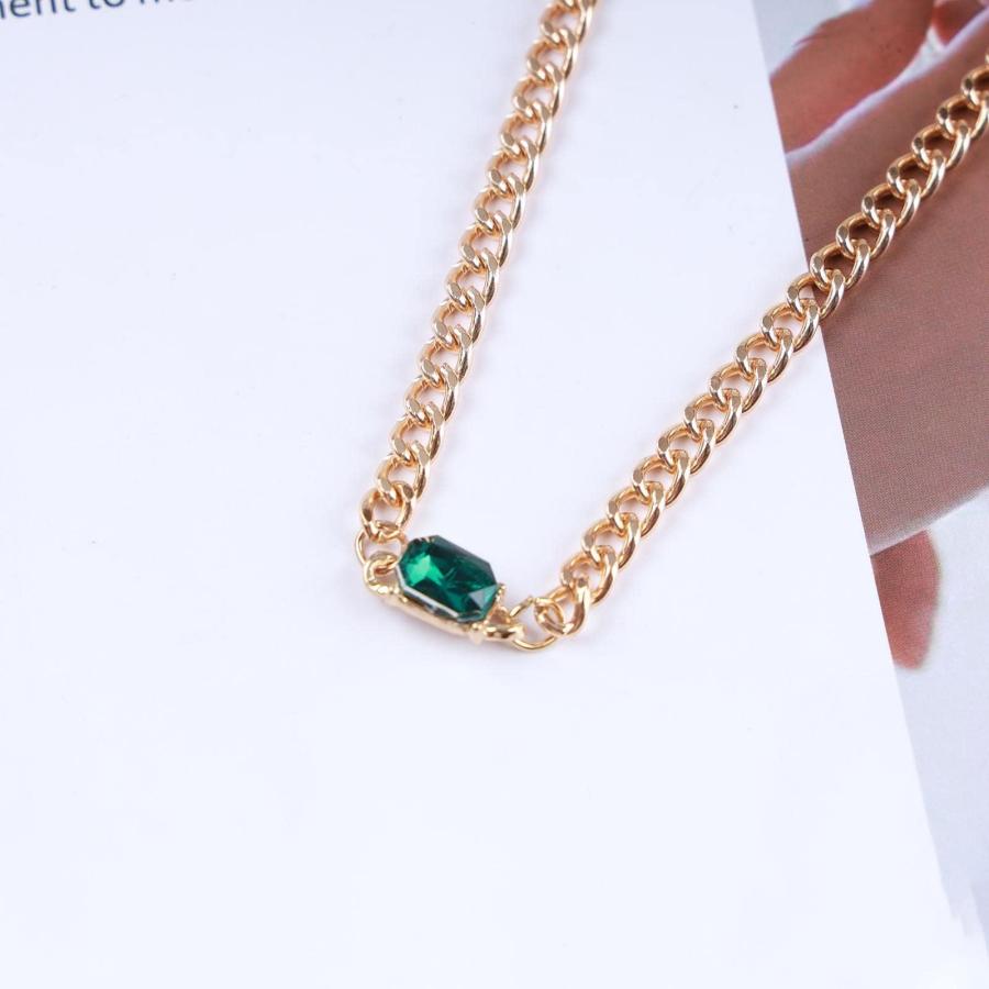 【並行輸入品】Allereyae ヴィンテージスクエアエメラルドネックレス クリスタルエメラルドペンダントネックレス グリーンエメラルド スクエ_6