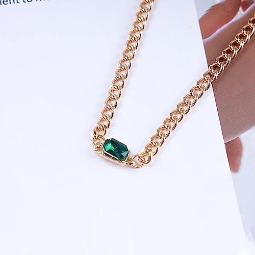 【並行輸入品】Allereyae ヴィンテージスクエアエメラルドネックレス クリスタルエメラルドペンダントネックレス グリーンエメラルド スクエ_7