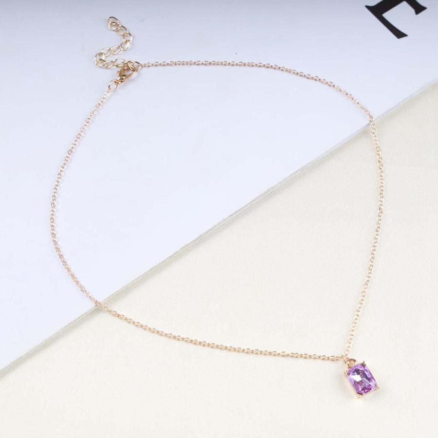【並行輸入品】Allereyae ヴィンテージ クリスタル アメジスト スクエア ネックレス ラインストーン アメジスト ペンダント ネックレス_3