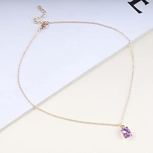 【並行輸入品】Allereyae ヴィンテージ クリスタル アメジスト スクエア ネックレス ラインストーン アメジスト ペンダント ネックレス_4