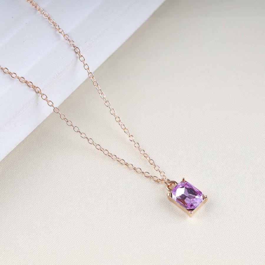 【並行輸入品】Allereyae ヴィンテージ クリスタル アメジスト スクエア ネックレス ラインストーン アメジスト ペンダント ネックレス_9