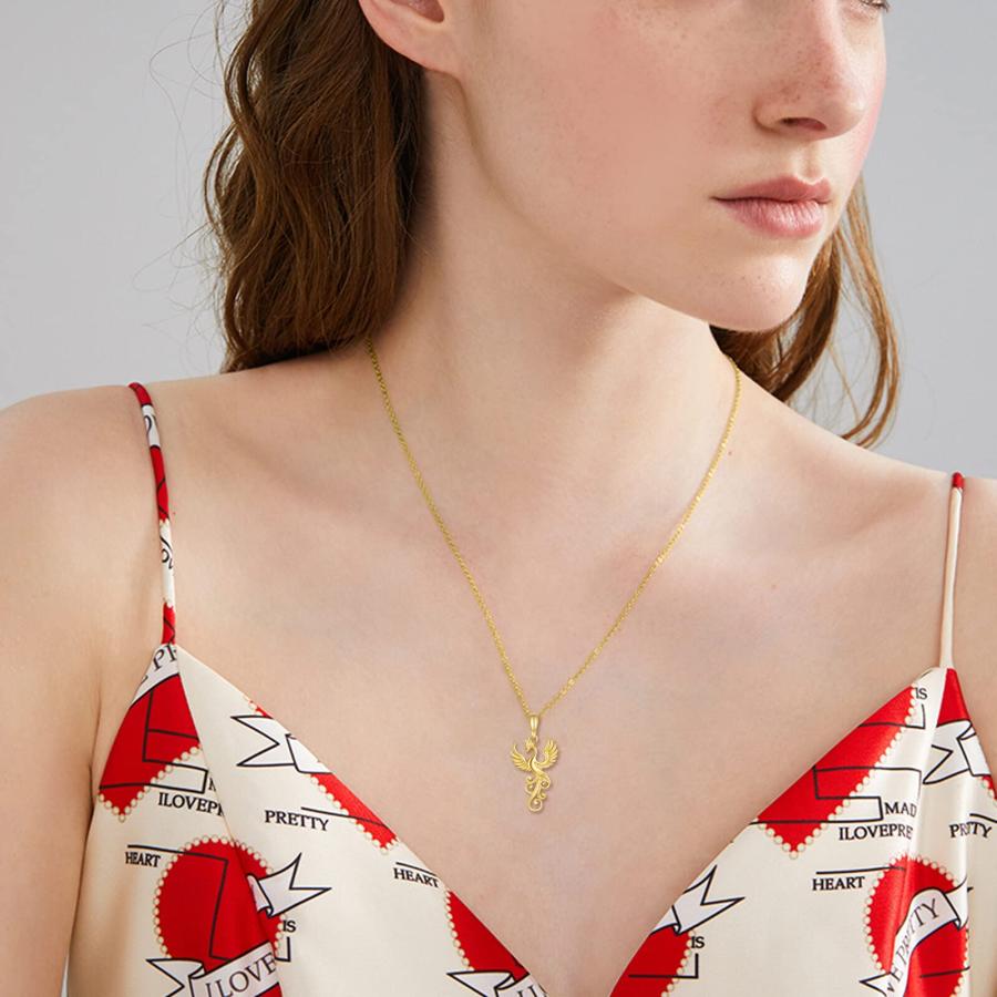 【並行輸入品】DOVRAN フェニックスネックレス レディース 14K イエローゴールド ライジングフェニックスペンダントネックレス ジュエリーの画像