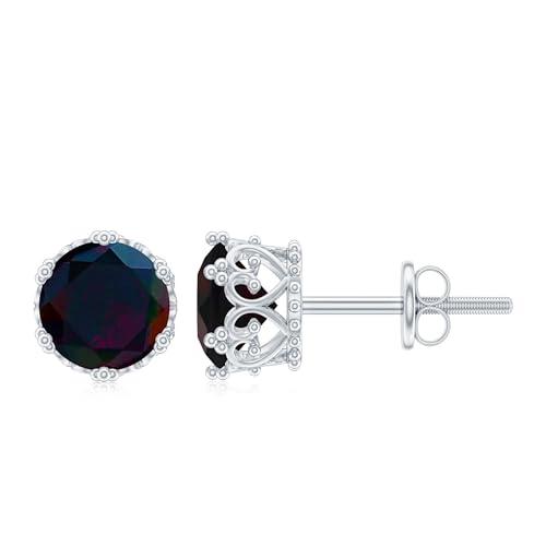 【並行輸入品】Black Opal Solitaire Screw Back Stud Earrings | Birthday Anniverの画像