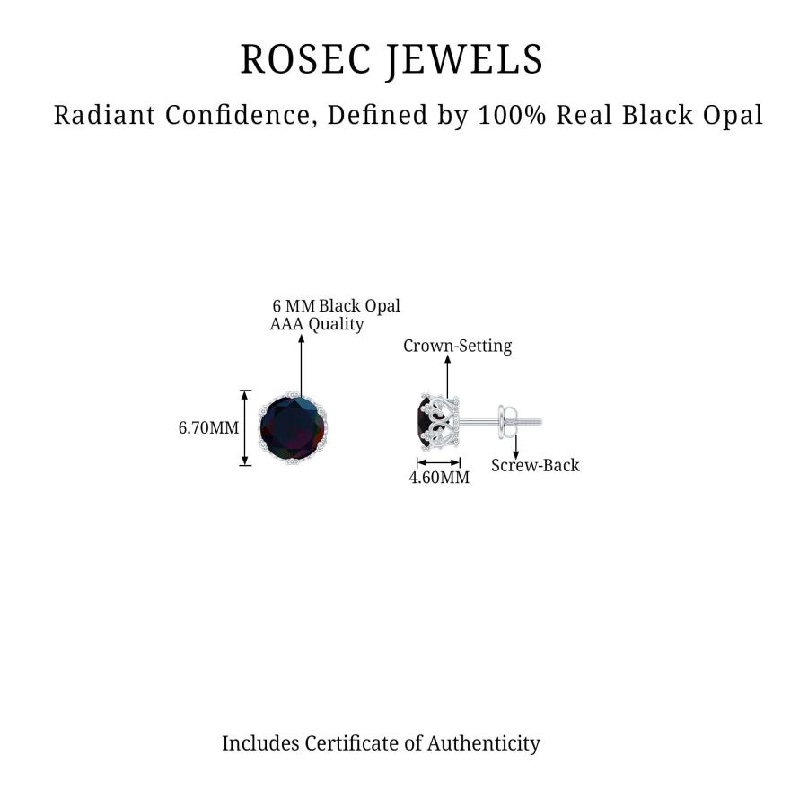 【並行輸入品】Black Opal Solitaire Screw Back Stud Earrings | Birthday Anniverの画像