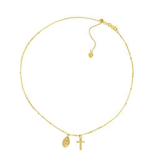 【並行輸入品】JEWELHEART 14K 純金 聖母マリア ネックレス 宗教的 リアルゴールド 十字架ペンダント チョーカーネックレス 女_1