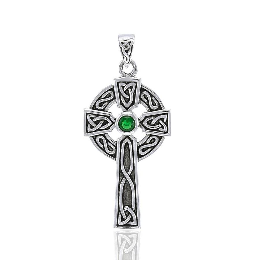 【並行輸入品】GaelSong 925スターリングシルバー ケルト十字架ネックレス エメラルドガラスジェムストーンペンダント グリーンクリスタル_3