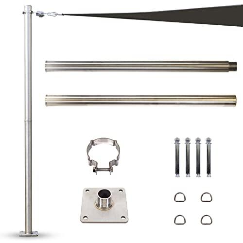 【並行輸入品】ColourTree 8フィート ステンレススチールポール ベースプレート&高さ調節可能な取り付けクランプ付き   取り付け簡単 |  | 01