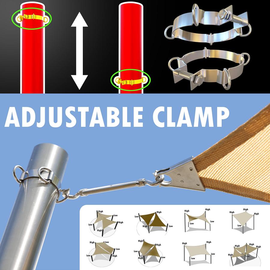 【並行輸入品】ColourTree 8フィート ステンレススチールポール ベースプレート&高さ調節可能な取り付けクランプ付き   取り付け簡単 |  | 03