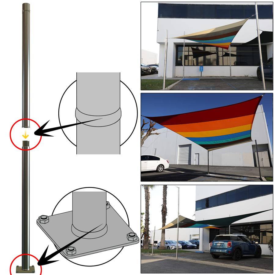 【並行輸入品】ColourTree 8フィート ステンレススチールポール ベースプレート&高さ調節可能な取り付けクランプ付き   取り付け簡単 |  | 06