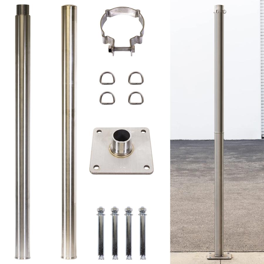 【並行輸入品】ColourTree 8フィート ステンレススチールポール ベースプレート&高さ調節可能な取り付けクランプ付き   取り付け簡単 |  | 09