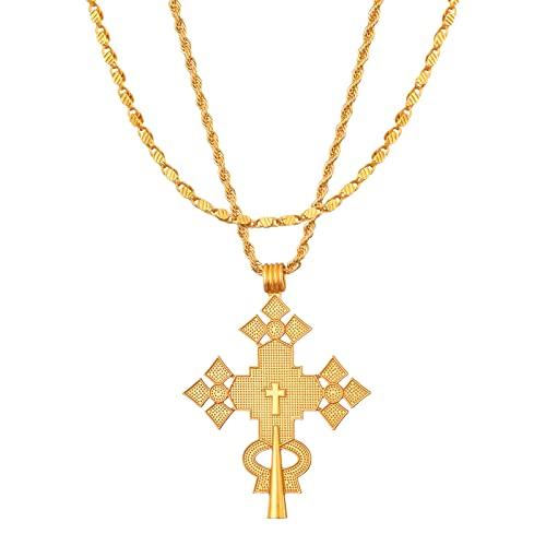 【並行輸入品】Sajayea エチオピア十字架ネックレス 24Kゴールドメッキ ペンダント ハベシャジュエリー レディース コプト十字架ジュエリ