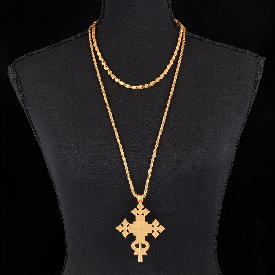 【並行輸入品】Sajayea エチオピア十字架ネックレス 24Kゴールドメッキ ペンダント ハベシャジュエリー レディース コプト十字架ジュエリ