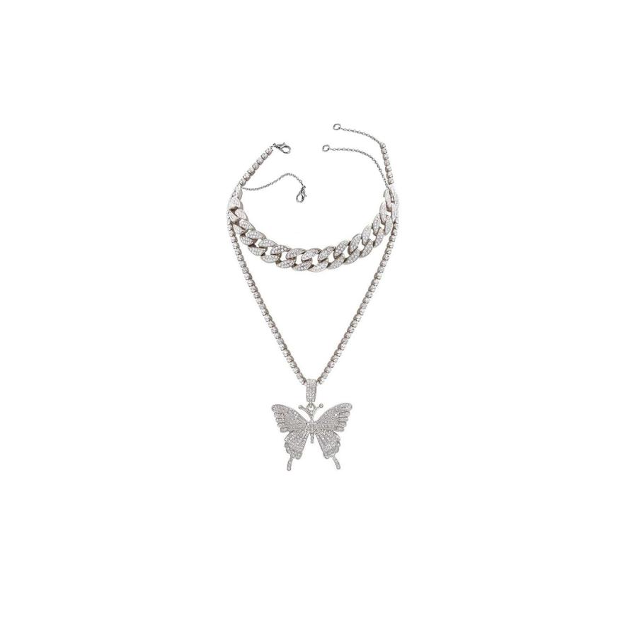 【並行輸入品】2Pcs Butterfly Pendant Necklace for Womens Curb Cuban Link Chain_3