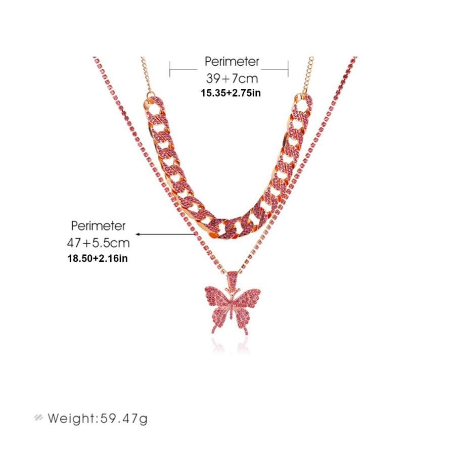 【並行輸入品】2Pcs Butterfly Pendant Necklace for Womens Curb Cuban Link Chain_6