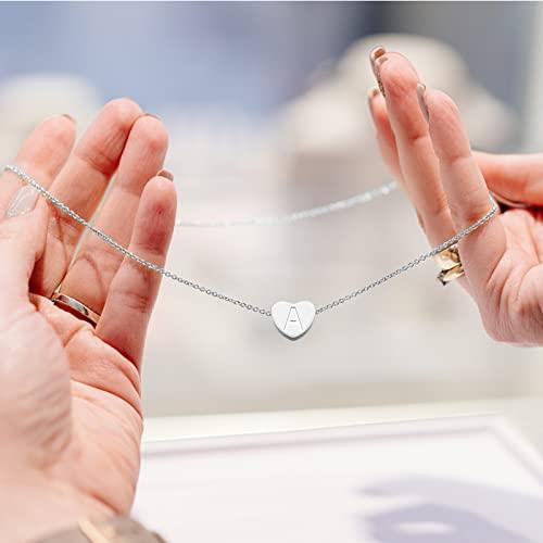 【並行輸入品】Aufien 14K ホワイトゴールドメッキ 小さなハートネックレス | 上品なネックレス レディース ティーン ガールズ | パ