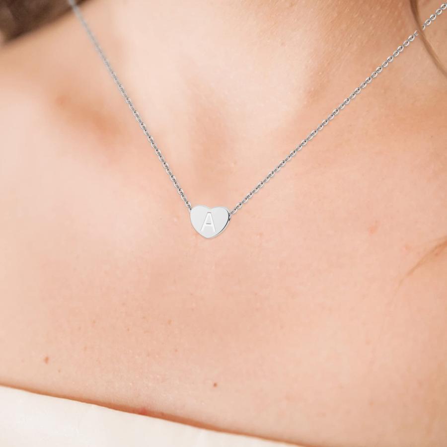 【並行輸入品】Aufien 14K ホワイトゴールドメッキ 小さなハートネックレス | 上品なネックレス レディース ティーン ガールズ | パ