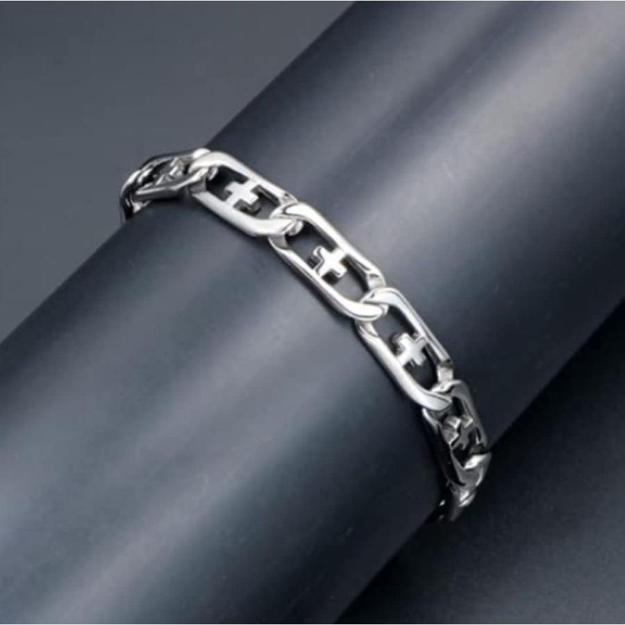 【並行輸入品】Men's Solid Metal cross cuban Charm bracelet 14k White Gold Platの画像